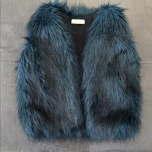 J. Crew Faux Fur Vest in Deep Blue Green 6-8